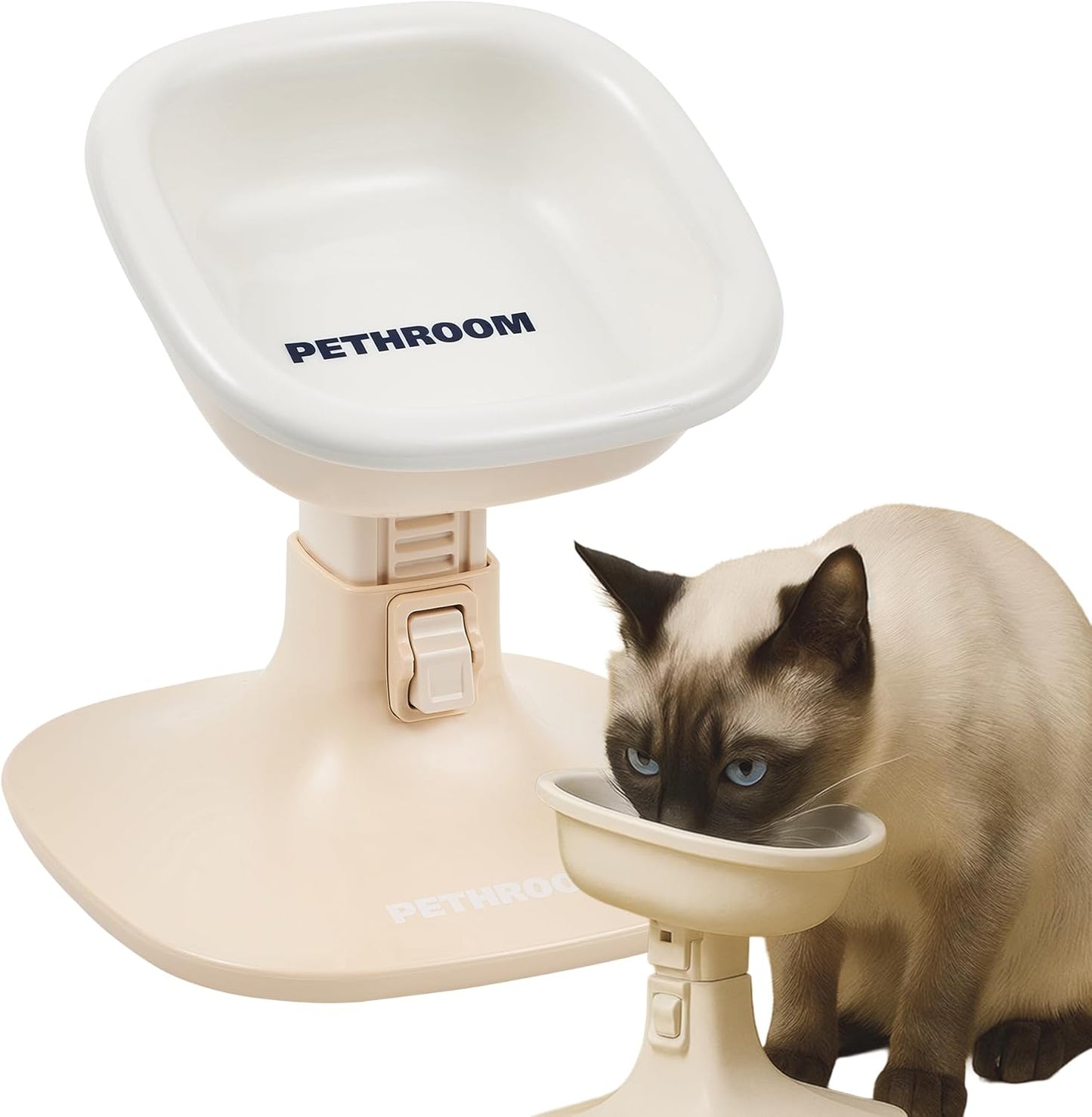 PETHROOM Well Fit Elevated Dog Bowl Stand – Adjustable Height 4.5–7.4 in with 0–22° Tilt, Stable Non-Slip Feeding Stand for Dogs & Cats, Bowl Not Included, Beige