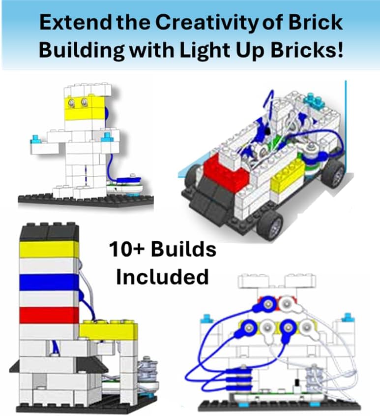 Snap Circuits BRIC Light, Building Bricks & Electric Circuit Kit for Kids, STEM Educational Toy for Kids 8+, Light Up Bricks, 10 Builds Included, Compatible with All Major Brands
