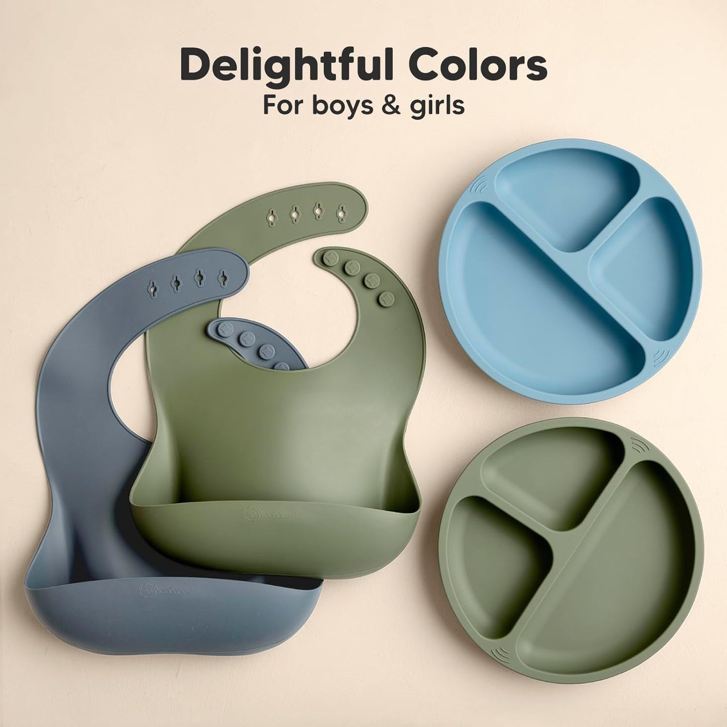 KeaBabies 2-Pack Silicone Bibs for Babies, Toddlers Girl, Boy – Sturdy Food-Grade Baby Bibs for Eating, Large Food Catcher, Clean & Put On Easily, Waterproof Toddler Feeding Essentials (Slate)