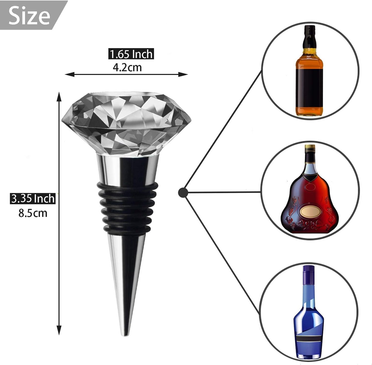 JETKONG 3 Pcs Wine Stoppers Crystal Wine and Beverage Bottle Stopper Diamond Decorative Wine Bottle Stopper (Crystal)
