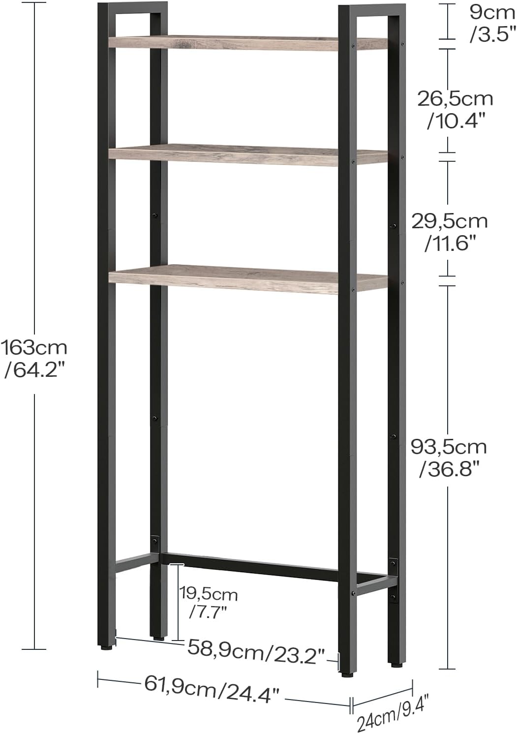 HOOBRO Over The Toilet Storage, 3-Tier Bathroom Organizer Shelf Over Toilet, Freestanding Bathroom Storage Shelves, Space Saver, Easy to Assemble for Room, Greige and Black BG41TS01