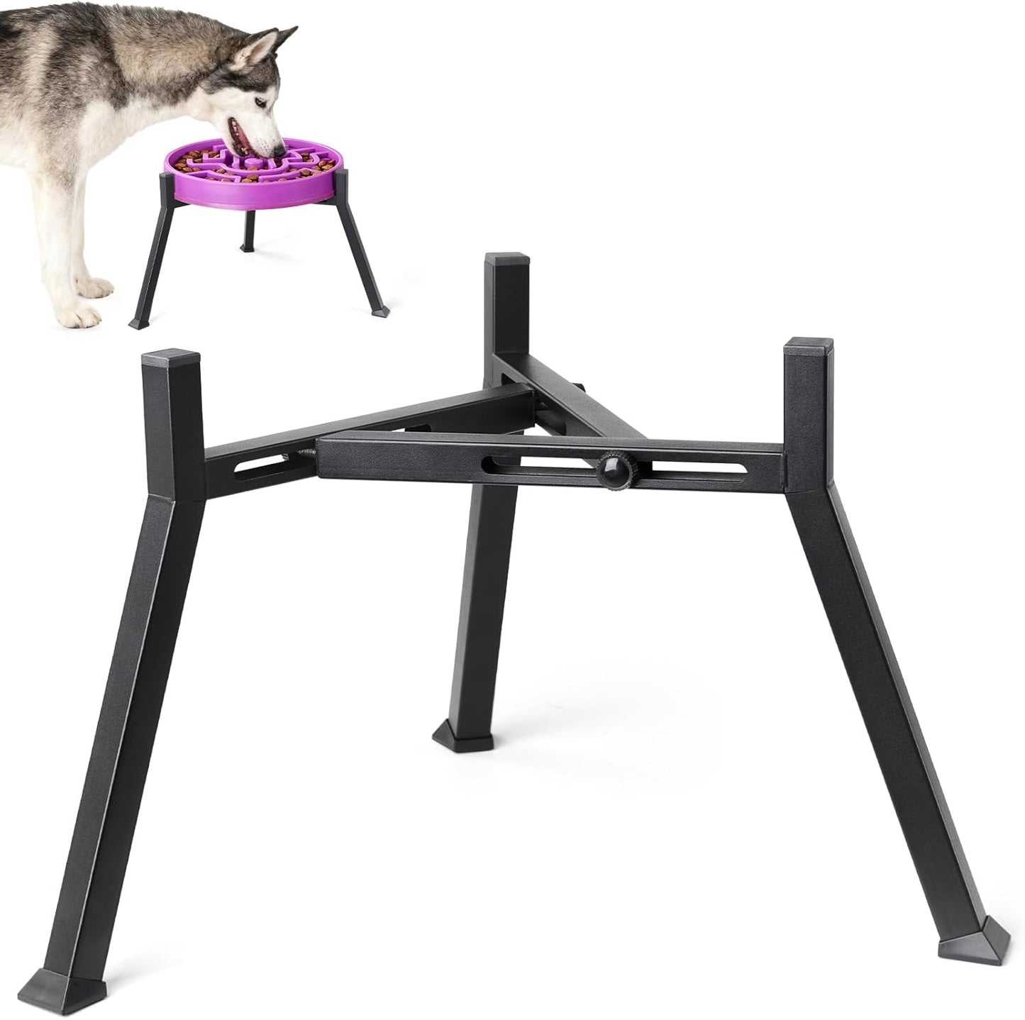 LOOBANI Elevated Dog Bowl Stand: Fits for Bowls Width 8.2"-11" (Without Bowls) Adjustable Width Anti-Slip Raised Dog Bowl Stand Food Feeder for Large Adult, Seniors, Older, Arthritis Dogs Black Large