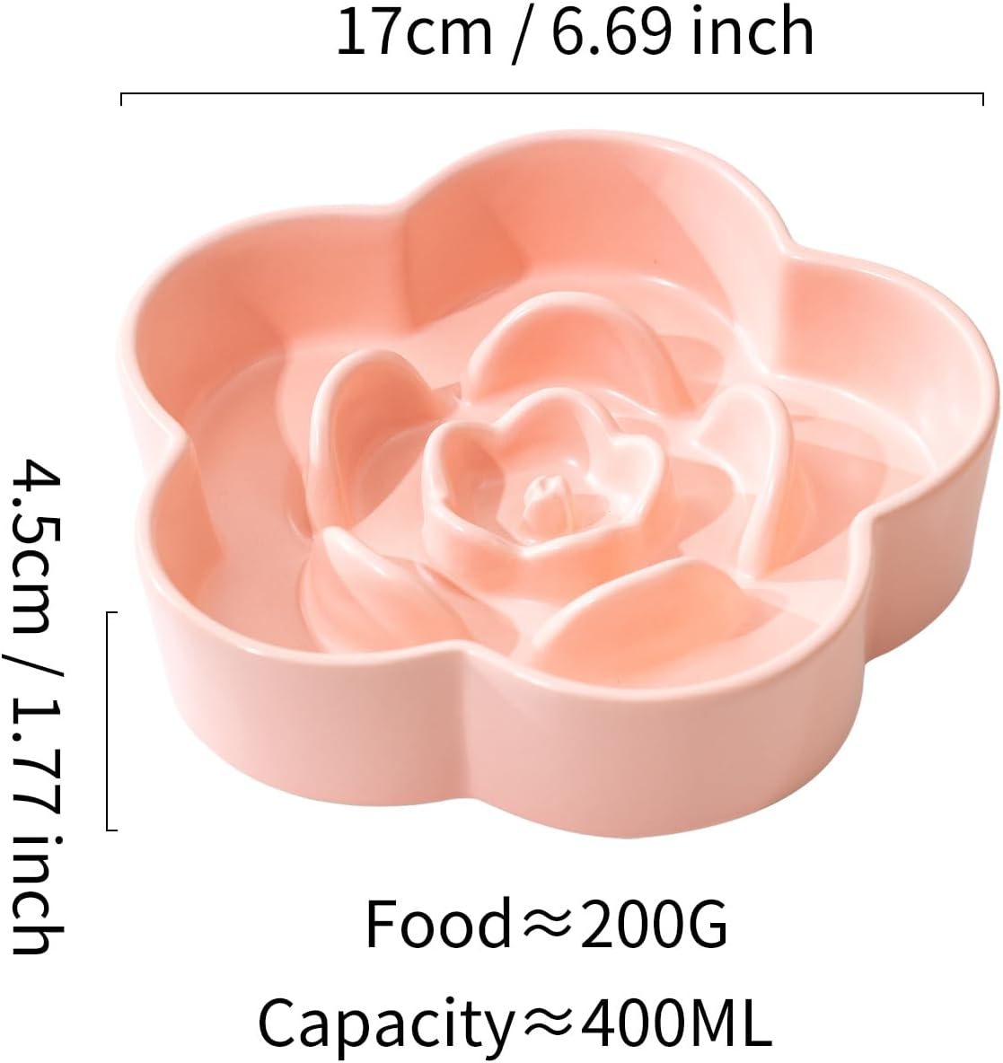 Slow Feeder Dog Bowl - Ceramic, Healthy Design for Small & Medium Dogs, Anti Gulping (Light Pink, Small)