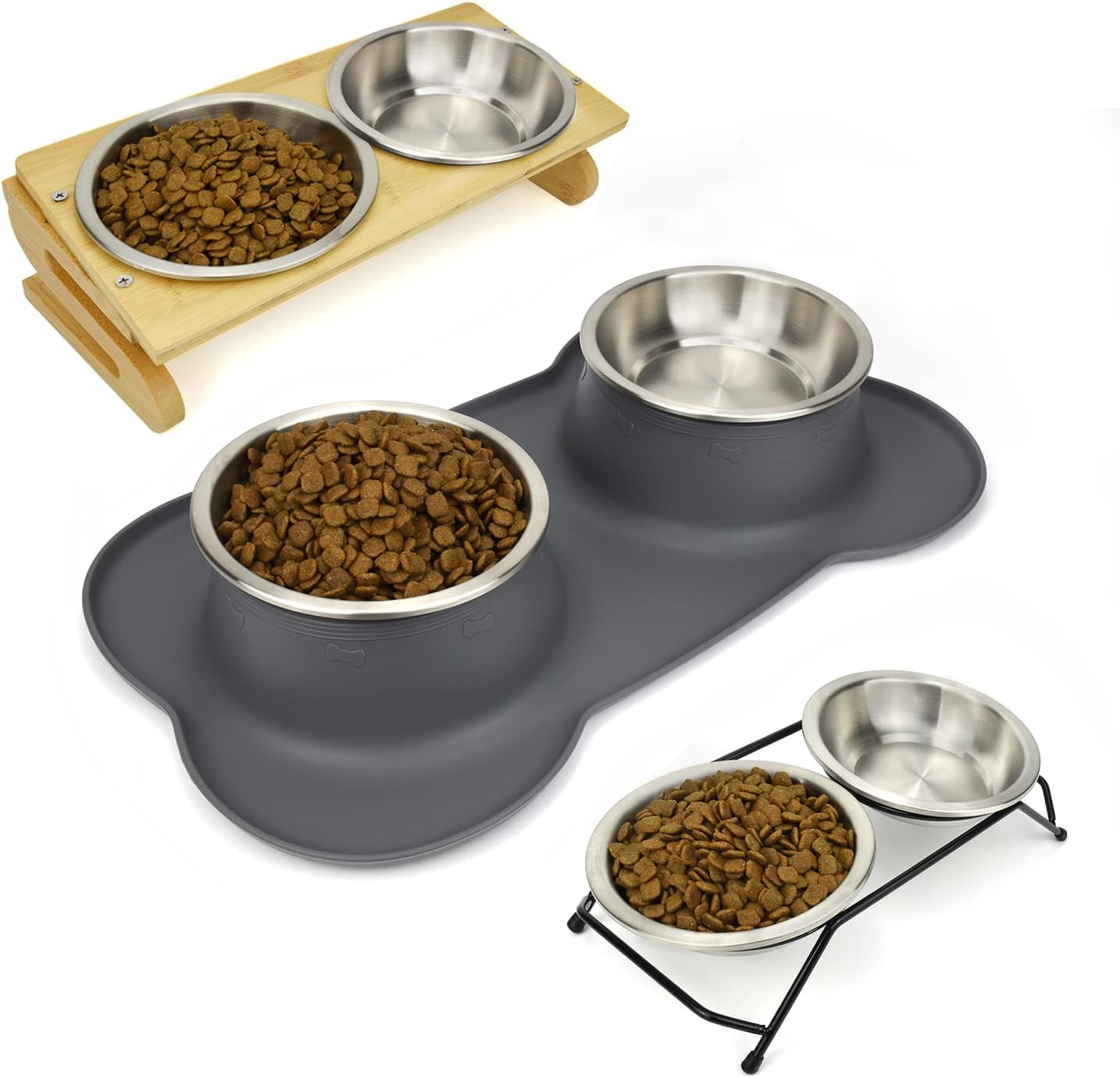 Stainless Steel Cat Bowls 2 Pack, Whisker Fatigue Relief Cat Food Dish, Metal Shallow Wide Large Replacement Plate for Dog and Pet, Ideal for Raised Elevated Pet Feeding Station Stand, 6.3"