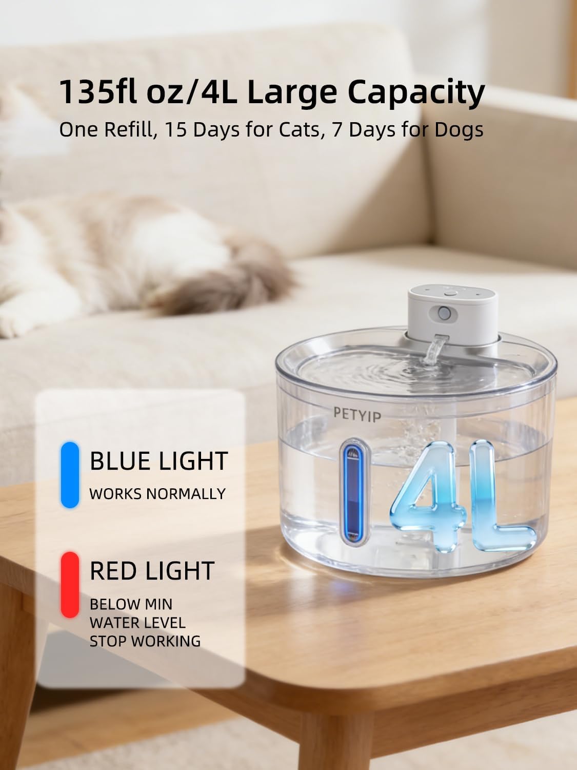 Cat Water Fountain Stainless Steel,135 Fl Oz/4L Wireless Automatic Cat Water Dispenser,5000mAh Battery Powered,for Cats & Dogs Indoor (Cat Fountain + 7 Set Filter)