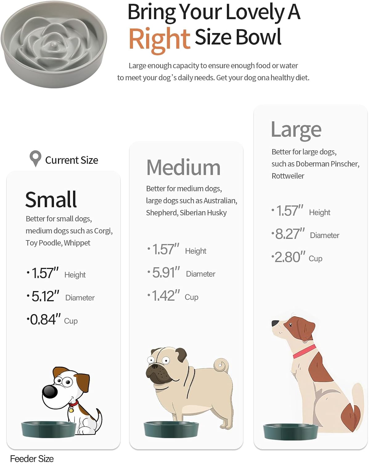 Grey Ceramic Slow Feeder Dog Bowl for Small and Medium Breeds,6.1 in Slow Feeding Bowl,Puzzle Dog Food Bowl for Fast Eater,Maze Dish for Fast Eater