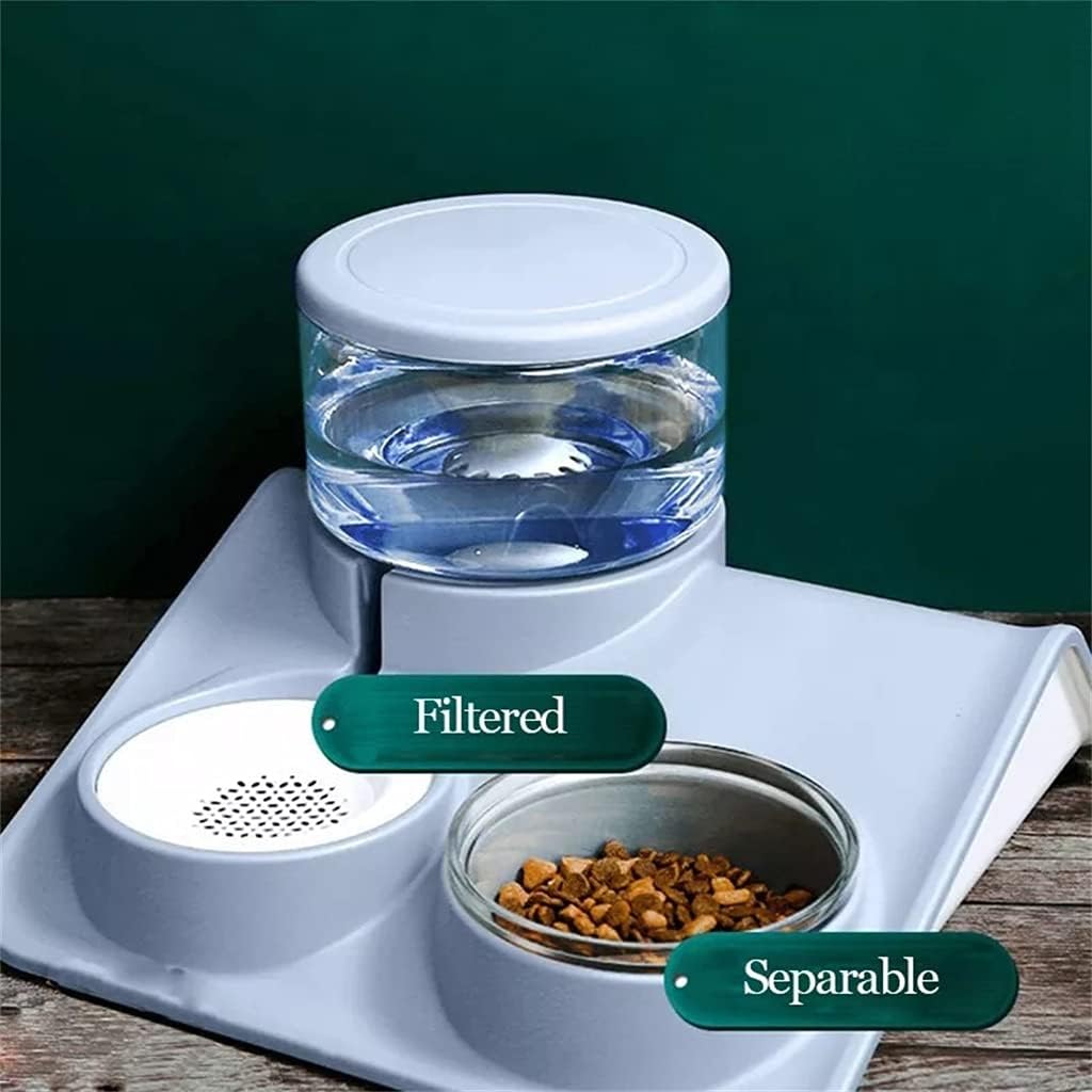 Dog Bowl Automatic Feeder 1.8 liters Double Fountain Drinking Water Purifier pet Products Food Container Tray Accessories (Color : Gray, Size : One Size) (Blue One size)