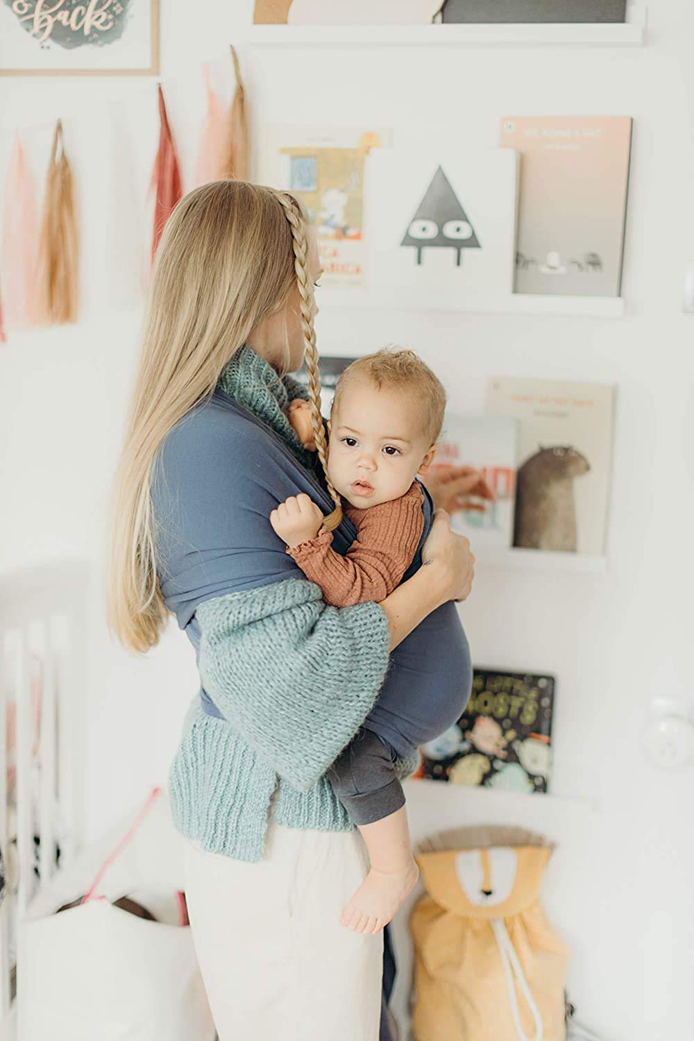 Boba Baby Wrap Carrier – Original Baby Sling for Newborns (7–35 lbs) – Soft, Secure, Hands-Free, Ergonomic Baby Carrier Wrap – Ideal for Comfortable Bonding, New Parents & Baby Registry - Vintage Blue