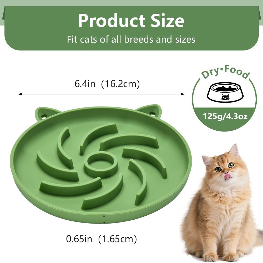 2Pcs Silicone Slow Feeder Cat Bowl,Puzzle Feeder,Interactive Toys,Slow Feeding cat Bowl Suitable for All Dry and Wet Foods,Easy to Clean Silicone Bowls (Green and Blue)