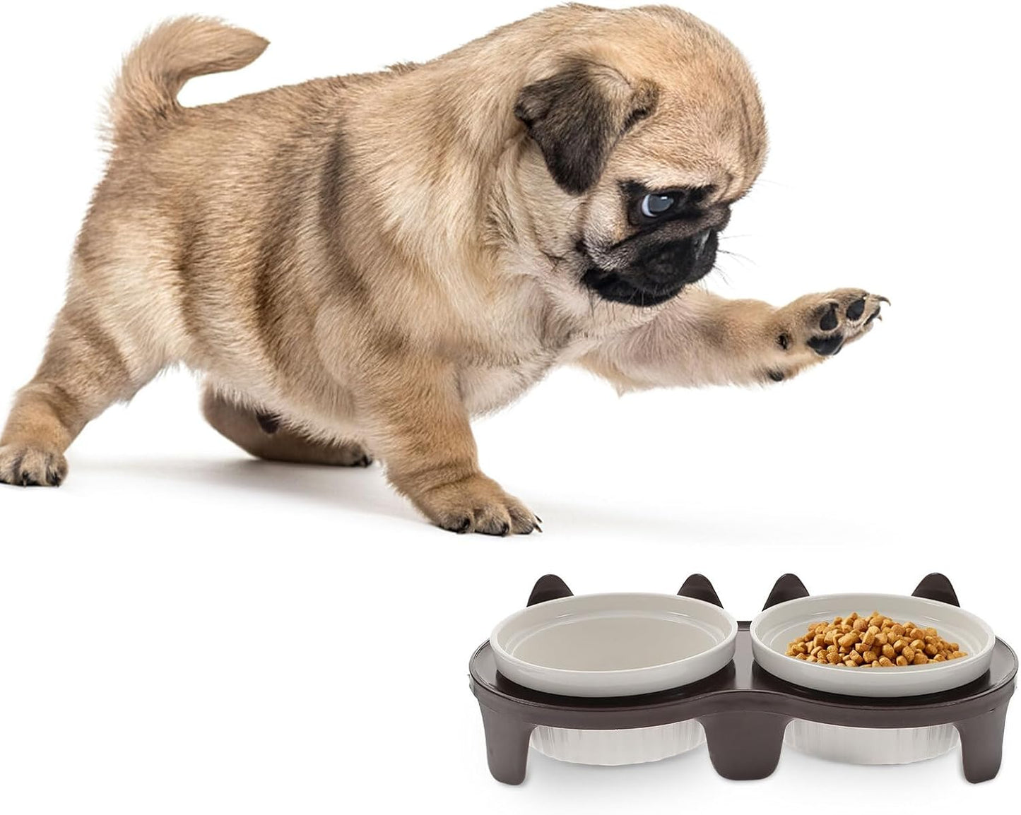 PRETYZOOM Ceramic Elevated Cat Feeding Bowl Set Thick Brown Bowls Sturdy Stand Indoor Cats Kittens