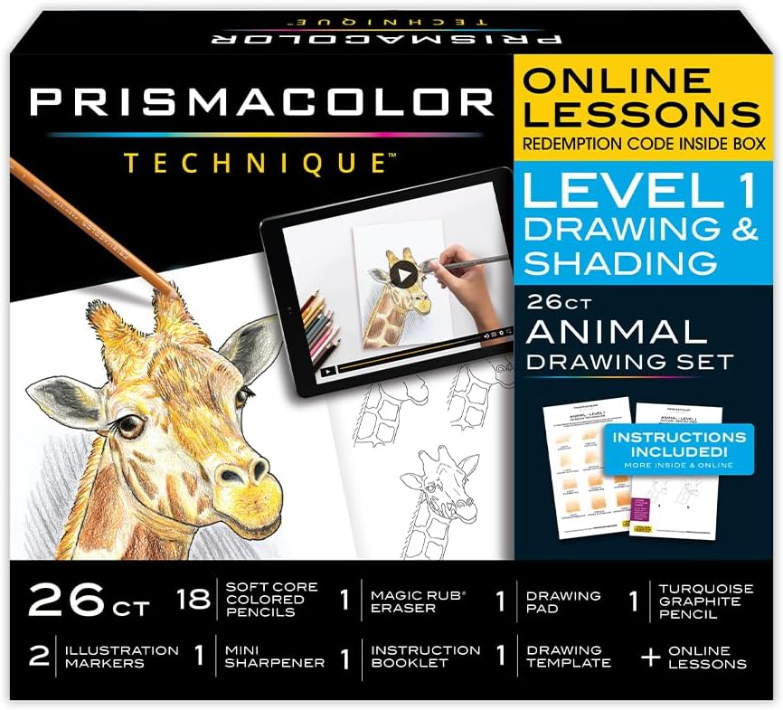 Prismacolor Technique Art Supplies with Digital Art Lessons Animal Drawings Set Level 1 How to Draw Animals with Colored Pencils Graphite Pencils and More Fox Drawing Lesson 26 Count
