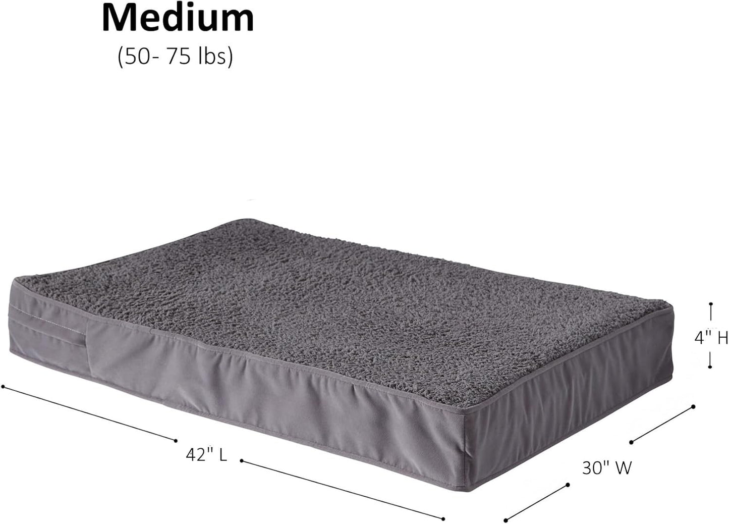 Happy Hounds Oscar Rectangle Orthopedic Foam Sherpa Dog Bed, Medium (42 x 30 in.), Pewter