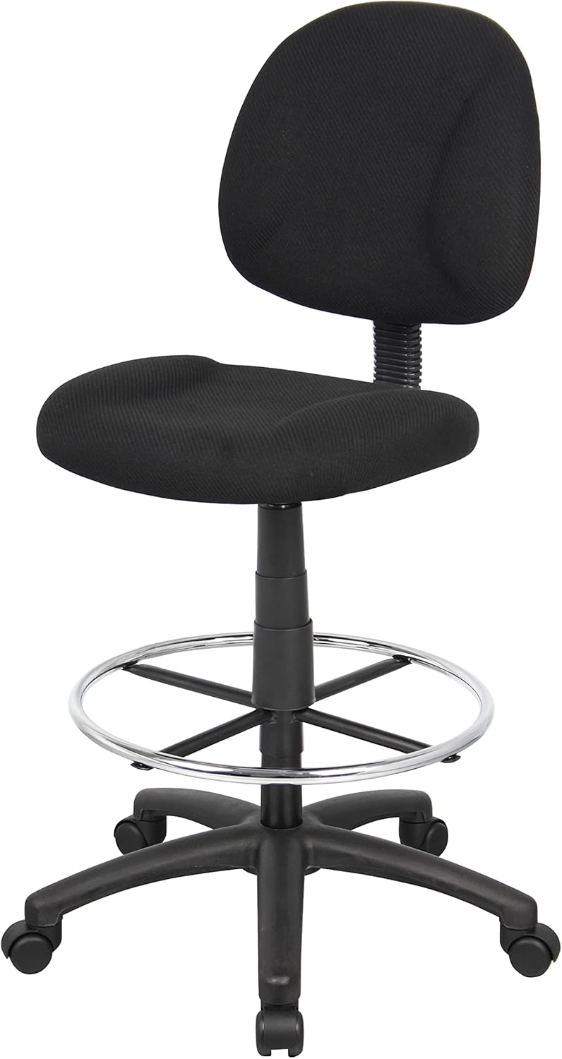 Boss Office Products B1615-BK Ergonomic Works Drafting Chair Without Arms in Black, Mid-Back