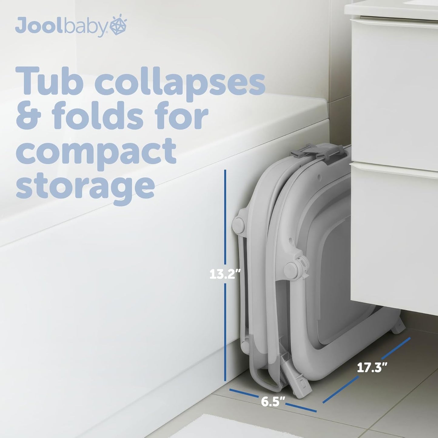 Jool Baby Fold ‘n Store Baby Bathtub – 3 Stage Collapsible Bather for Easy Storage, Portable for Travel – Built-in Thermometer (Gray)