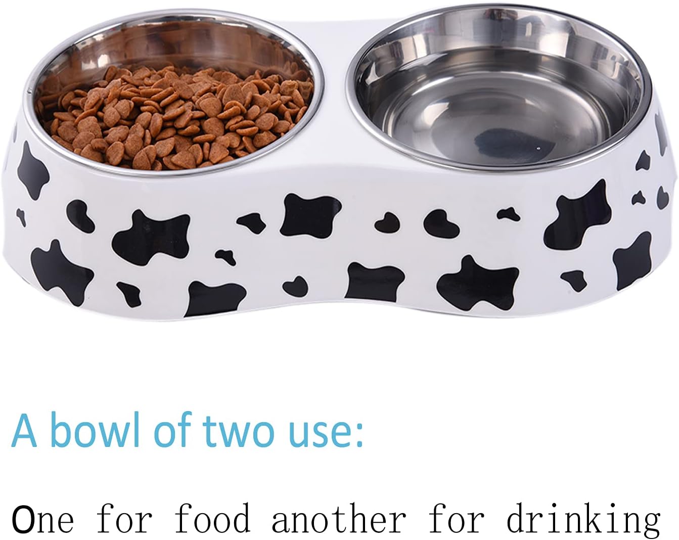 Pet Double Bowl Stainless Steel-Cow Type Pet Elevated Feeder Bowl for Dogs Cats (M (10 * 4.8 * 1.6 in))