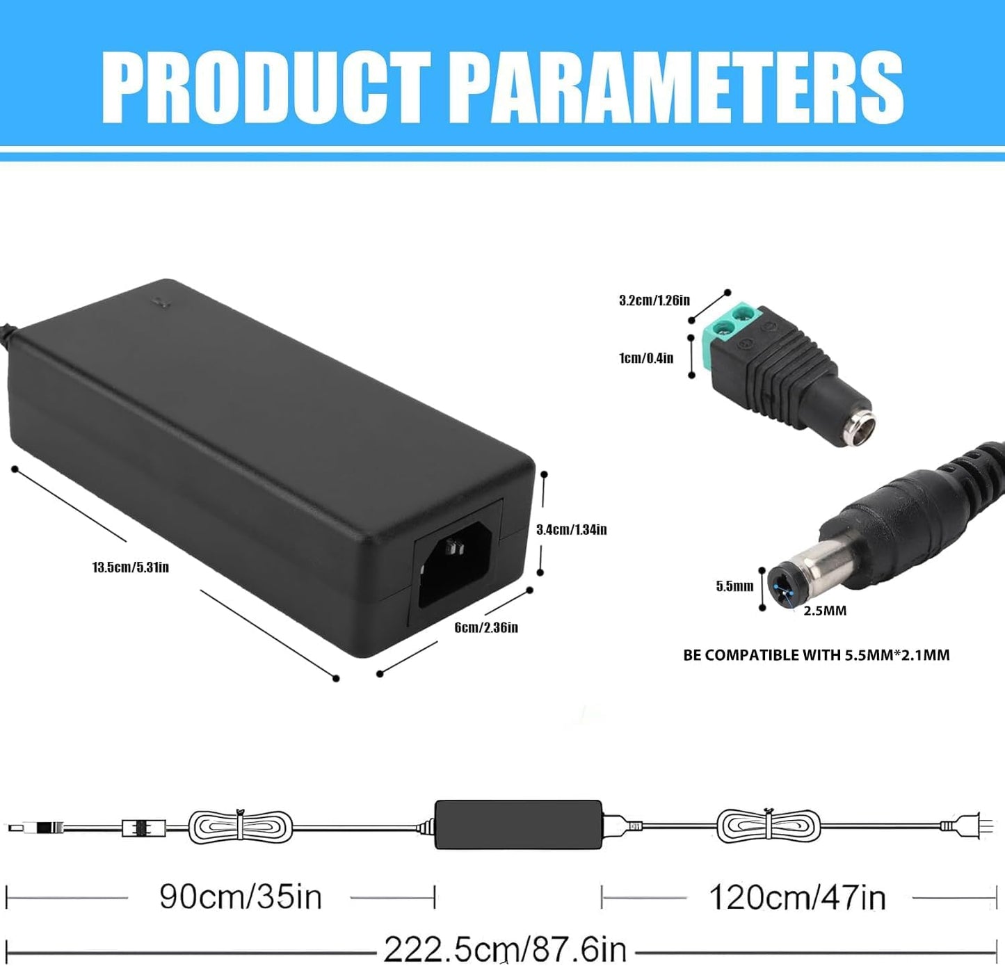 24V 6A DC Power Supply Adapter 144W AOYADAISU Universal AC to DC Power Supply with 5.5mm x 2.5mm&2.1mm Output Jack, 100V-240V 24 Volt 6 Amp Power Converter for LED Strip Light, Router, Cameras