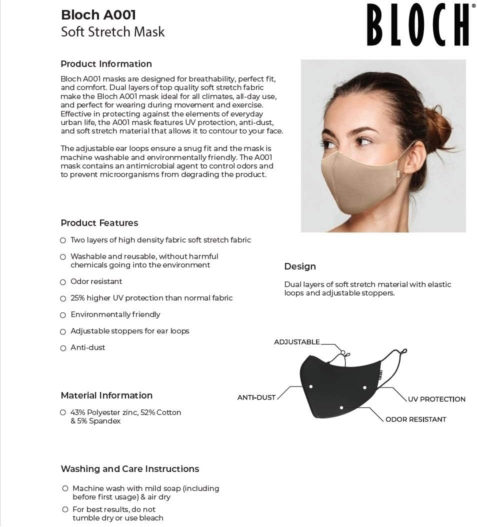 Bloch Soft Stretch Reusable Face Mask (Pack of 3)