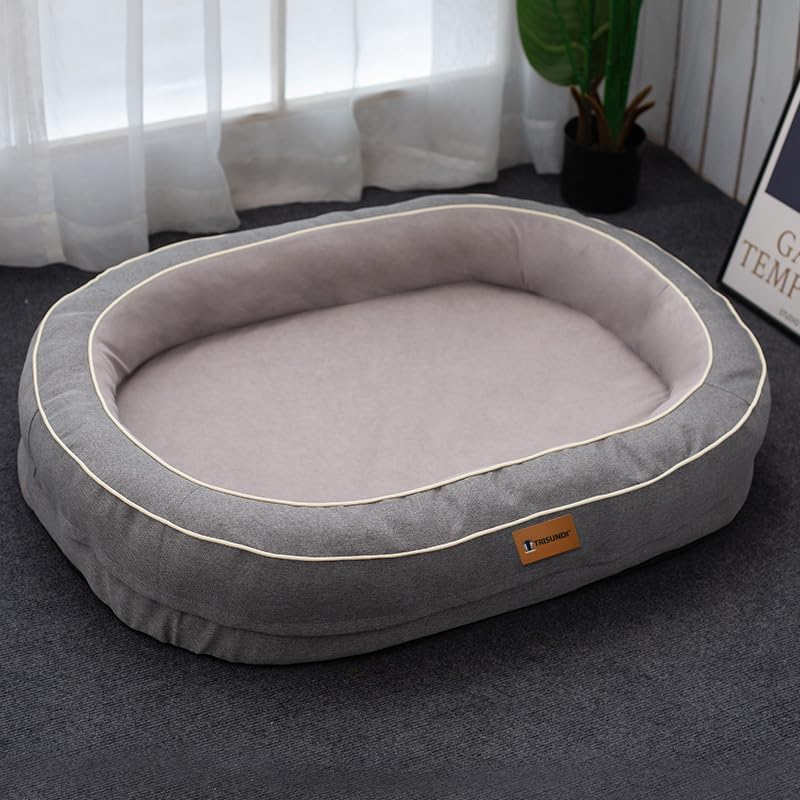 Oval Orthopedic Dog Bed with Removable Washable Cover – Calming Pet Bed with High-Density Honeycomb Sponge, Non-Slip Bottom, Durable Scratch-Resistant Fabric for Medium and Large Dogs