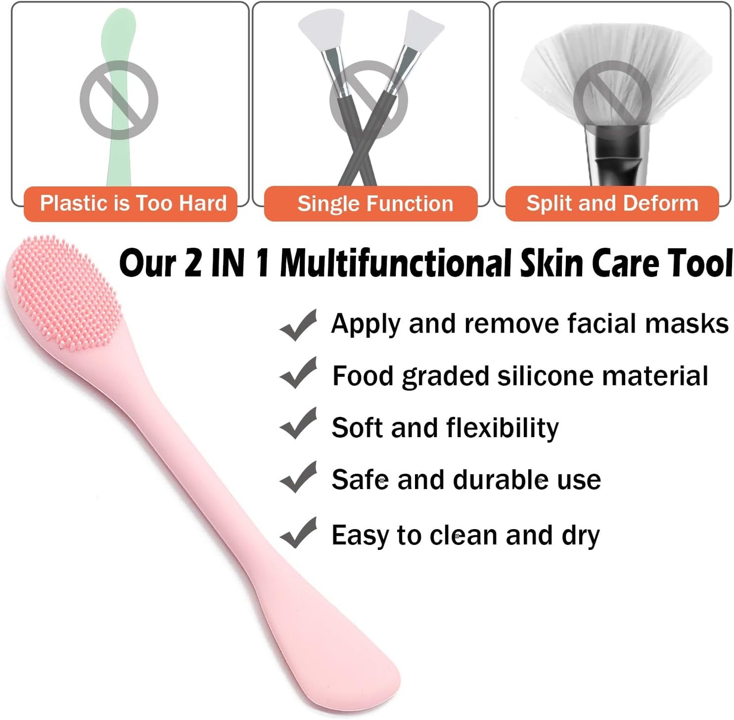 Facial Cleansing Brush, 2 in 1 Silicone Face Mask Brush & Face Scrubber, For Exfoliating, Massaging, Remove Blackheads, Makeup Skincare Removal, Applicator for Mud, Clay, Body Lotion, DIY Mask