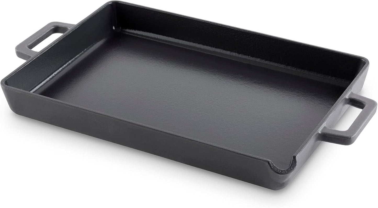 DASH Zakarian by Dash 9"x13" Nonstick Cast Iron Pan with Pour Spout and Removable Silicone Grips for Searing, Baking, Broiling, Grilling and more- Black