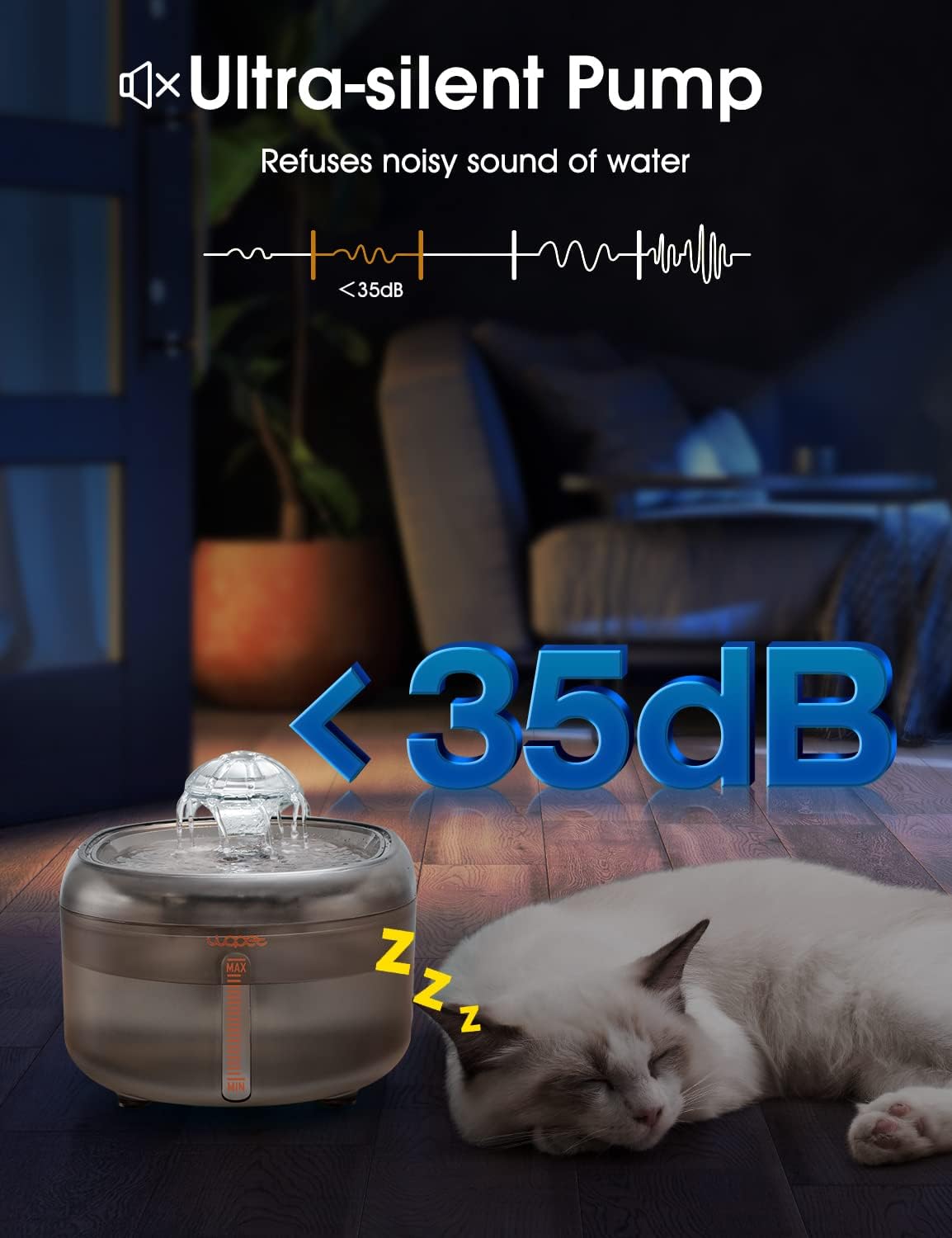 WOPET Cat Water Fountain, 67oz/2L Automatic Pet Water Dispenser for Cats & Small Dogs, Ultra Quiet Sleep-Friendly Pump, BPA-Free, 2 Flow Modes, Visible Water Level, 3-Stage Filtration