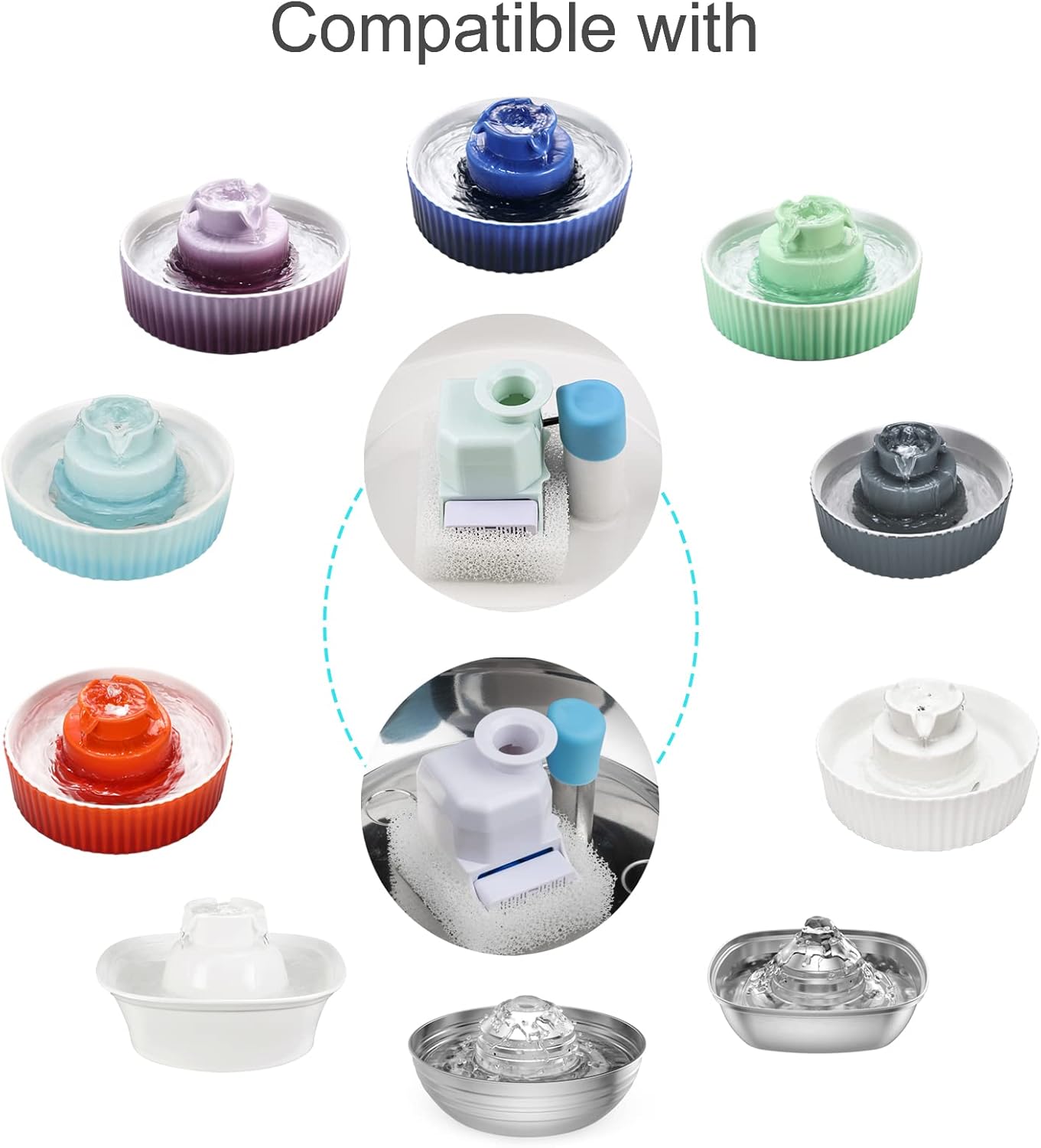 Wonder Creature 16 Packs Cat Fountain Filter for Aurora, Cupcake and 360° Stainless Steel Cat Water Fountain, 16 Carbon Filters & 4 Pre-Filter Sponges, Ceramic Pet Water Dispenser Filters Pack