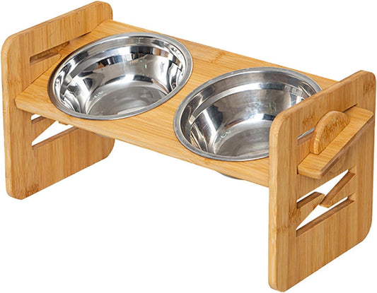 Dog Feeding Station, Tilt Raised Double Bowls, Adjustable Height Stainless Steel Pet Stand for Dogs and Cats