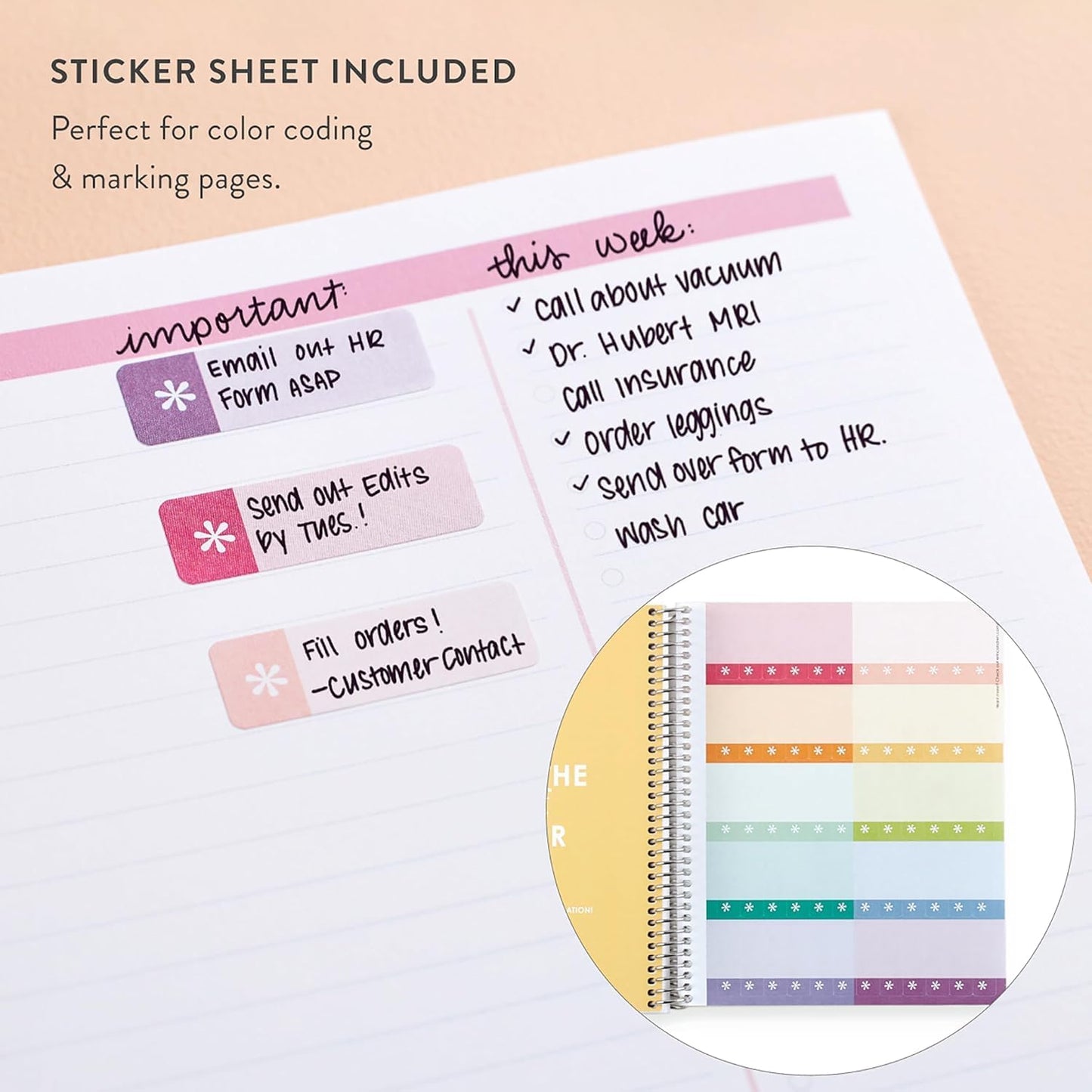 Erin Condren 7" X 9" Spiral Bound Productivity Notebook, Multicolor Layers, Functional 160 Lined Page and 80Lb Thick Paper Spiral Notebook, Stickers Included