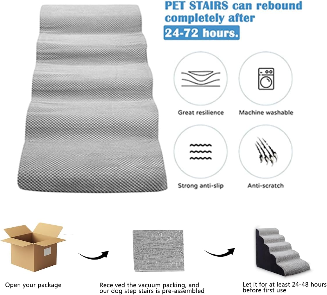 Dog Steps for Bed 24.4" High, Curved 5-Step Dog Stairs for Small Medium Dogs, PetDog Steps for Beds/Couch 22-26 in, Non-Slip Dogs Ramp with 35D High-Density Foam, Grey