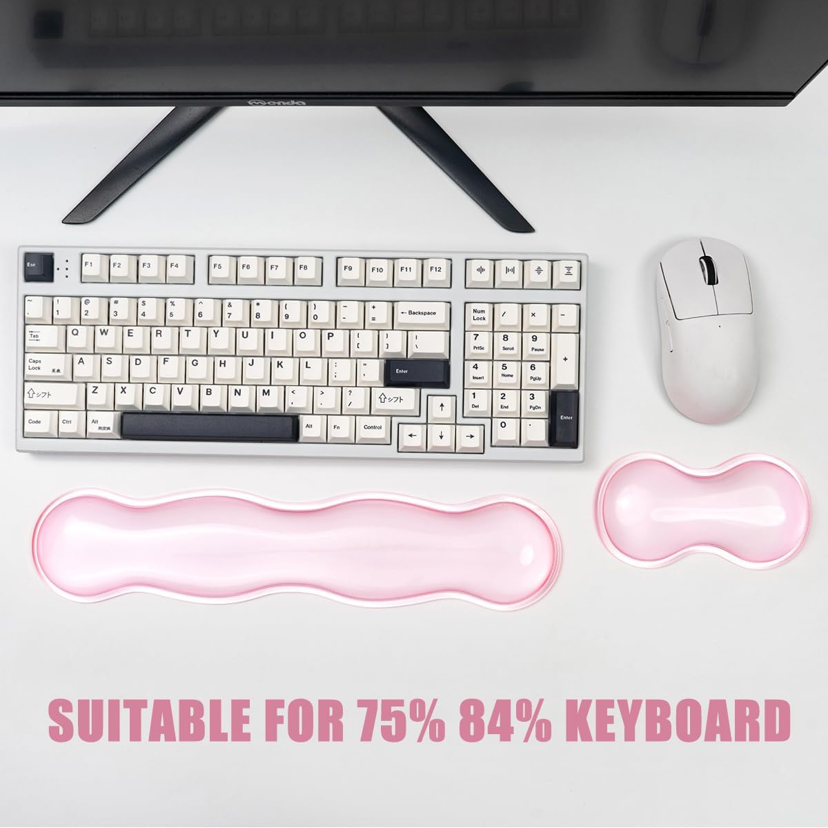 Ergonomic Silicone Gel Keyboard and Mouse Wrist Rest Set – Clear Wrist Rest for Keyboard 60%/68%/75%, Comfort & Support for Typing and Gaming(Pink)