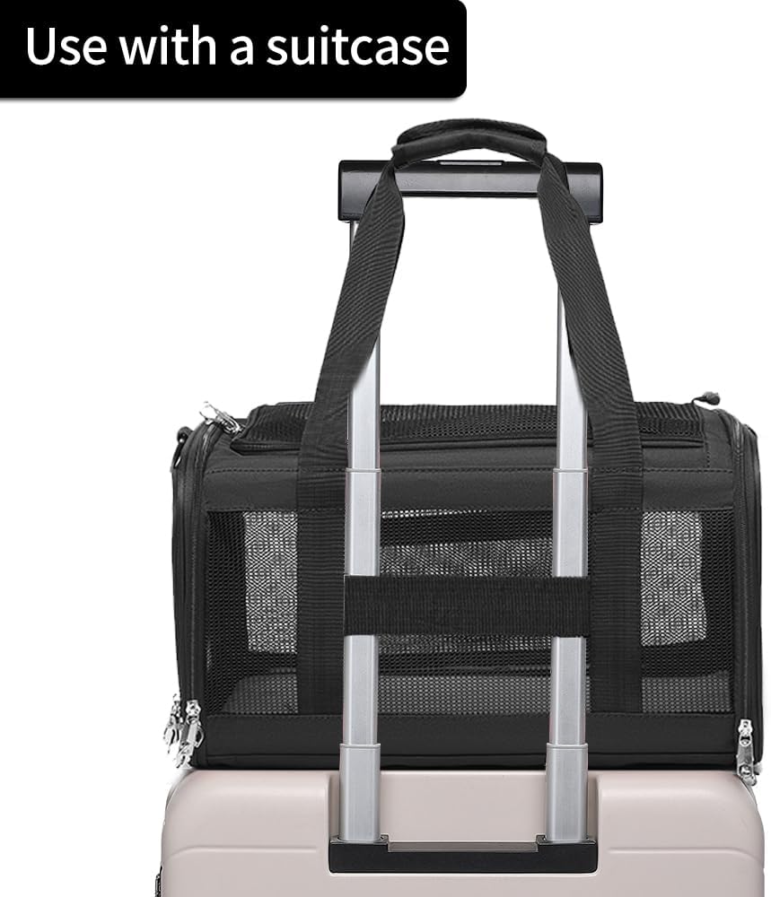 Airline Approved Pet Carrier for Cats and Small Dogs up to 15 lbs, Breathable Mesh and Collapsible Design, Portable Travel Bag for Bearded Dragon, Puppies Animal Hangbag, Rabbit Cage (Black, Small)
