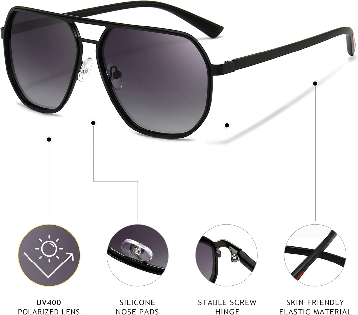SUNGAIT Polygon Aviator Sunglasses for Men Polarized Trendy Square Sun Glasses Retro Pilot Shades UV Protection