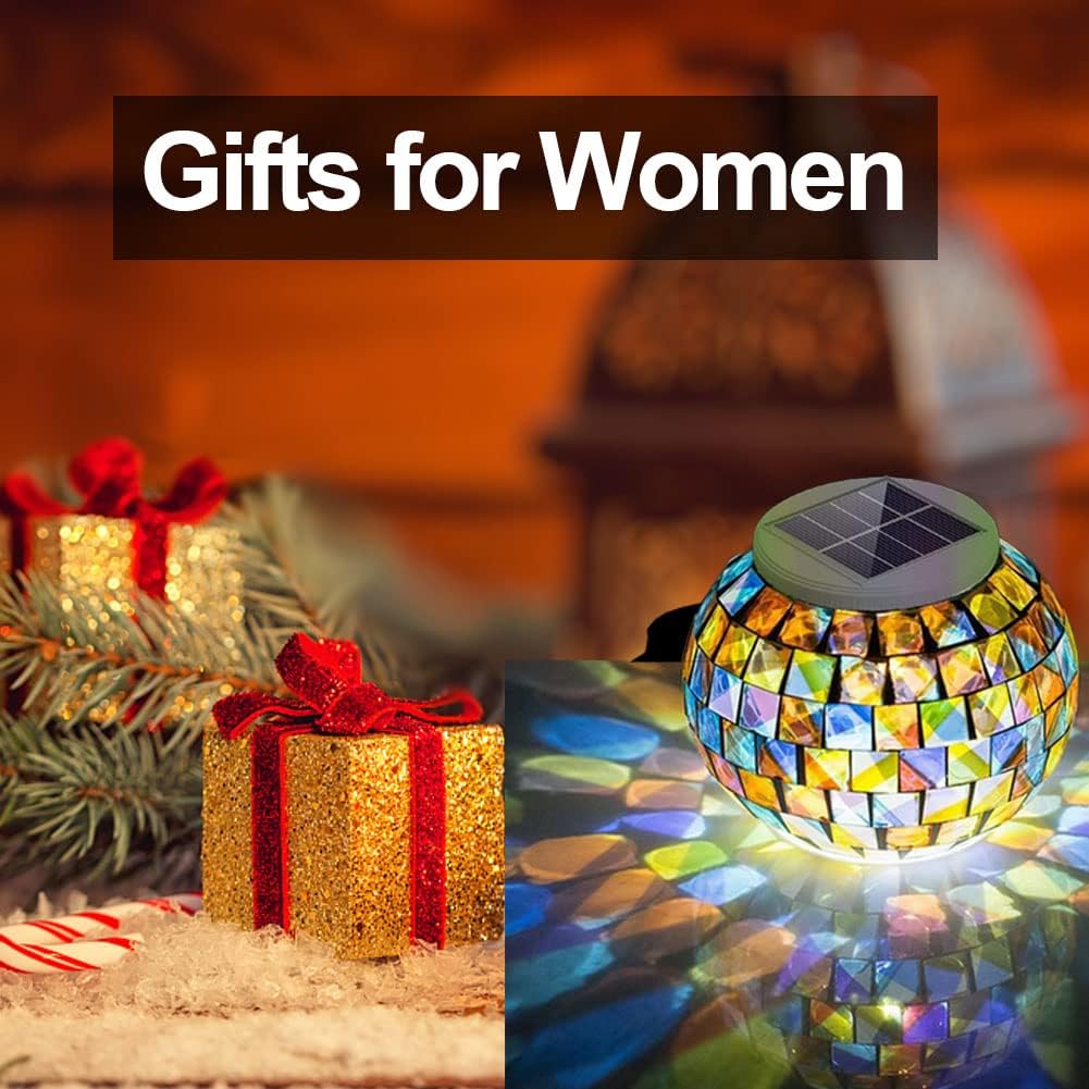 Aukora Color Changing Solar Powered Glass Ball Garden Lights, Table Lamps Waterproof Night Light for Patio, Party, Yard, Room, Bar, Wine Cabinet, Outdoor/Indoor Decorations, Ideal Gift(Mosaic Glass)