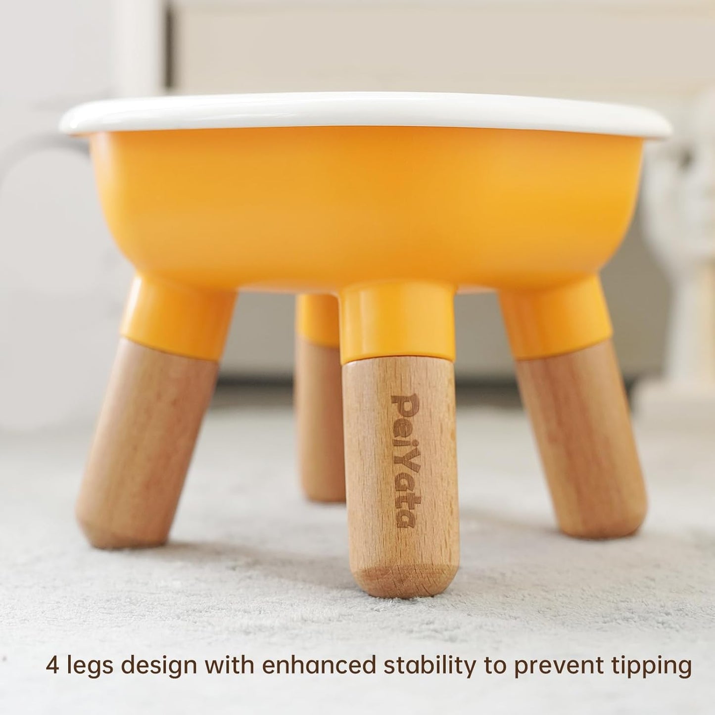 Elevated Cat Bowl and Dog Bowl - Ceramic Raised Pet Bowl with ABS & Beech Wood Stand for Neck & Whisker Relief,Weighted Food or Water Set for Cats & Small Dogs 13.5OZ