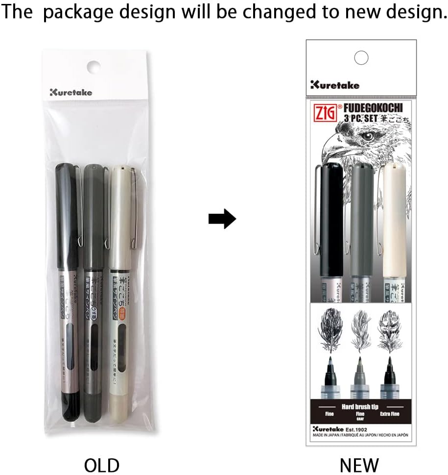 Kuretake Zig Inktober pen set, for Illustration, Manga Drawing, Lettering and Calligraphy, Professional Artist, Made in Japan (FUDEGOKOCHI(3pcs.))