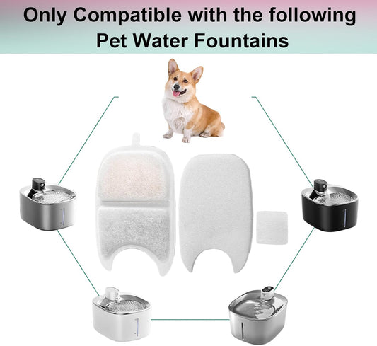 Cat Water Fountain Filter,Cat Fountain Filters Replacement for 135 fl oz/4L Wireless Battery Operated Pet Water Fountain,6 Set Pet Fountain Filter Replacement