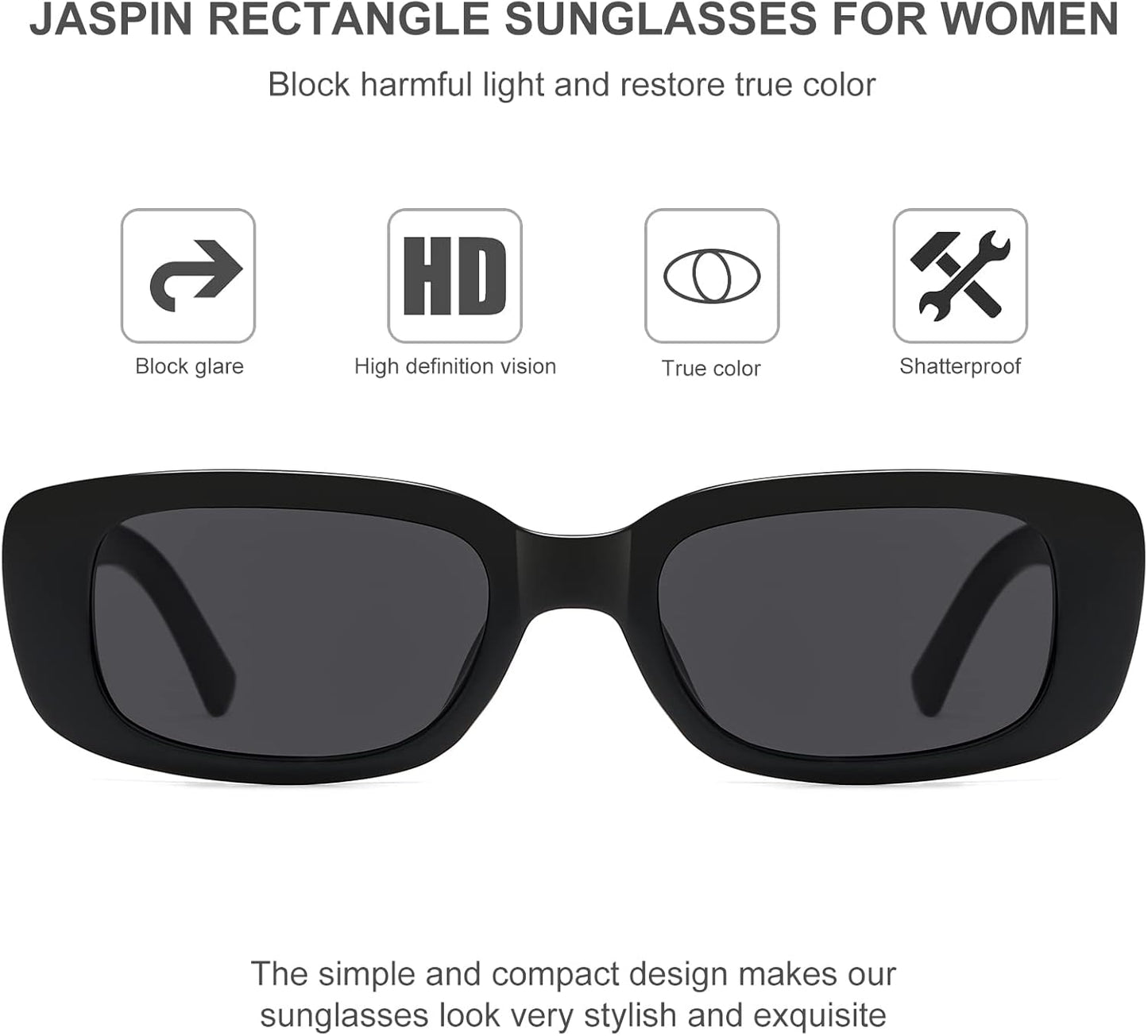 JASPIN Rectangle Sunglasses for Women Men Trendy Y2k Retro 90s Sun Glasses UV Protection Cool Square Frame
