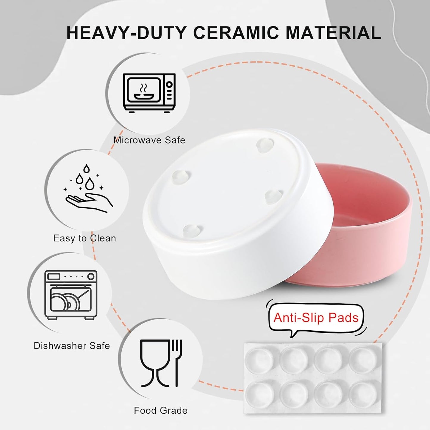 Ceramic Dog Bowl for Food and Water - Pet Feeder Bowl for Small Dogs and Cats - Heavy Ceramic Feeding Dish with Non Slip Base - Dishwasher & Microwave Safe - 5 Inch - 1.4  Cups - Pink