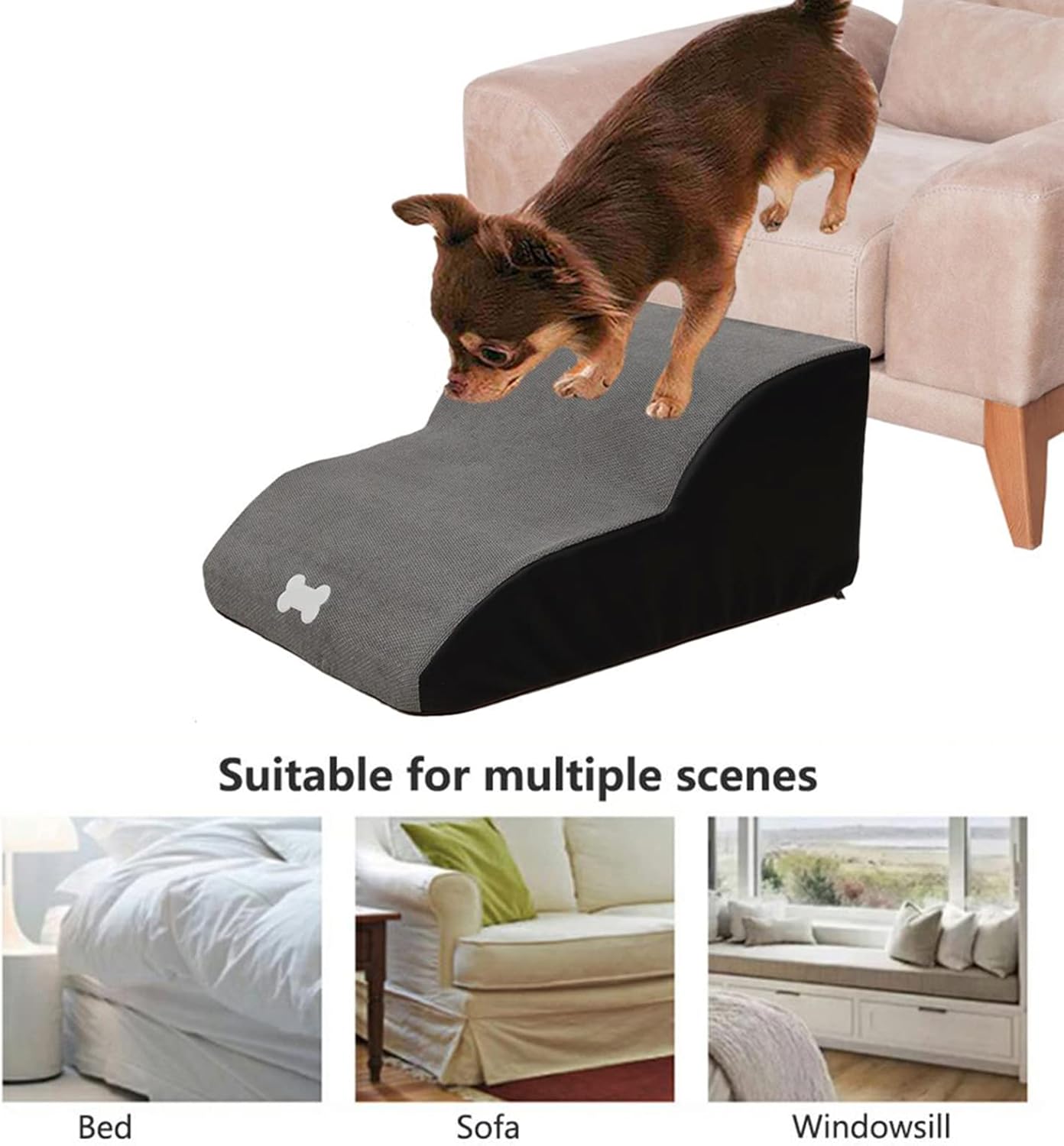 2 Tier Pet Foam Stairs, Extra Wide Deep Dog Ramp for Sofa, Soft Foam Dog Ladder for Older Injured Small Dogs Puppies Cats for Low Sofas Stairs Bed