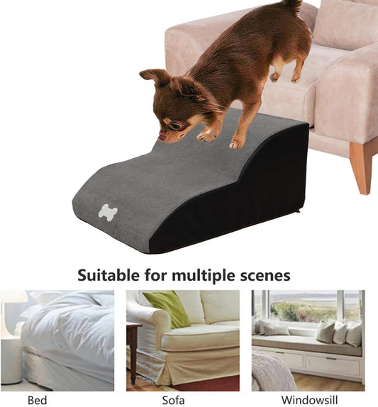 2 Tier Pet Foam Stairs, Extra Wide Deep Dog Ramp for Sofa, Soft Foam Dog Ladder for Older Injured Small Dogs Puppies Cats for Low Sofas Stairs Bed