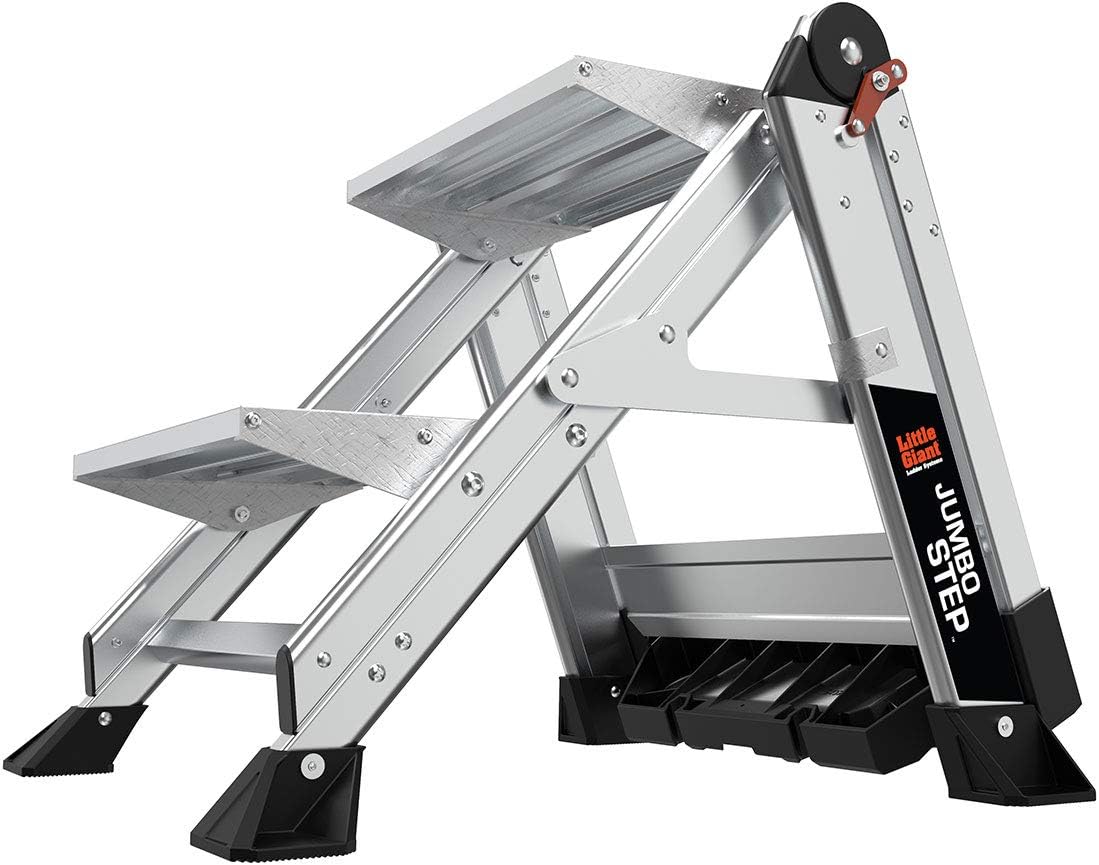 Little Giant Ladders, Jumbo Step, 2-Step, 2 foot, Step Stool, Aluminum, Type 1AA, 375 lbs weight rating, (11902), Silver