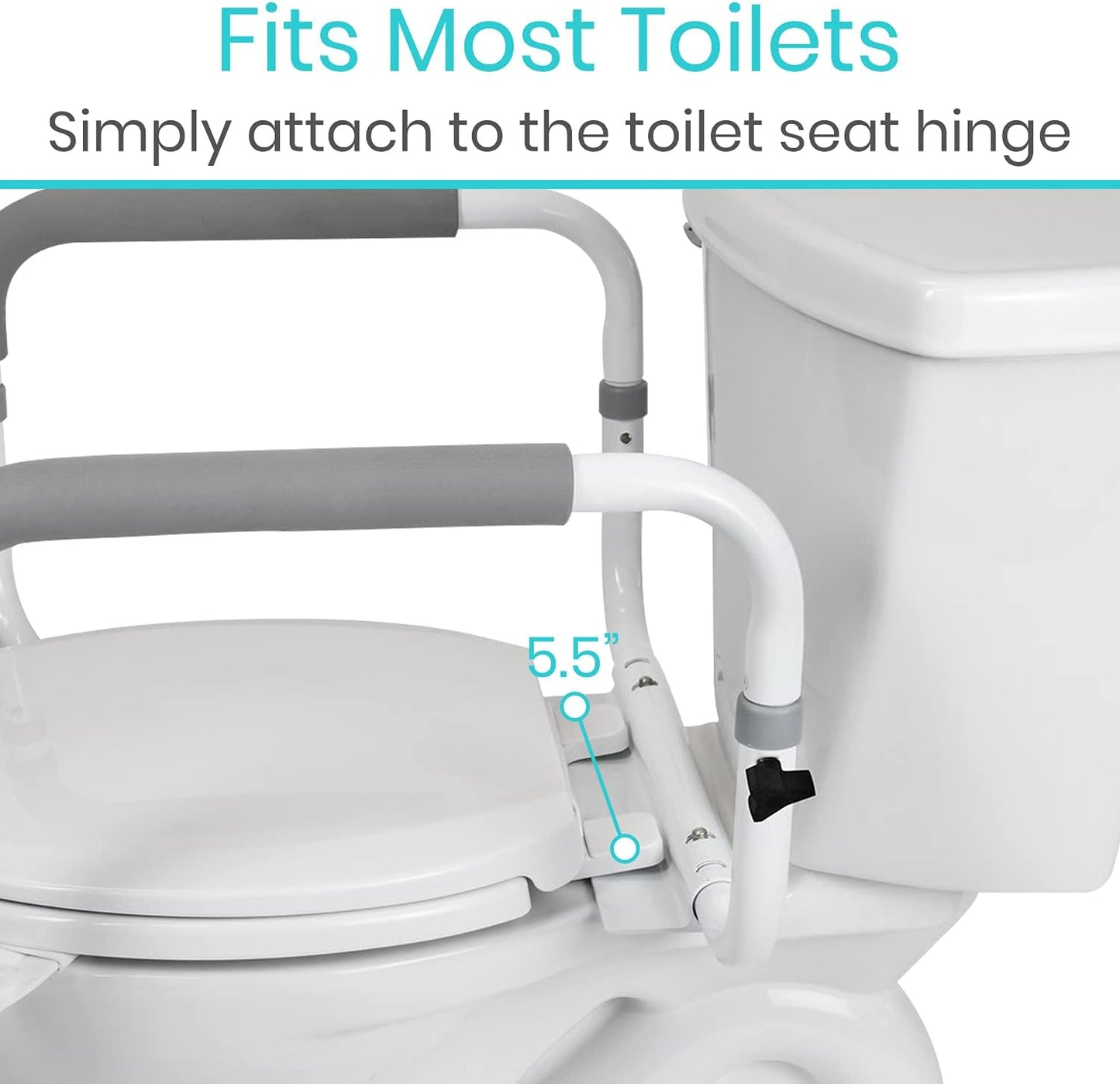 Vive Toilet Safety Rail - Adjustable Grab Bar - Compact Support Frame with Handrail for Bathroom Toilet Seat - Easy Installation for Handicap Senior Bariatrics, Elderly Balance - Padded Hand Armrest