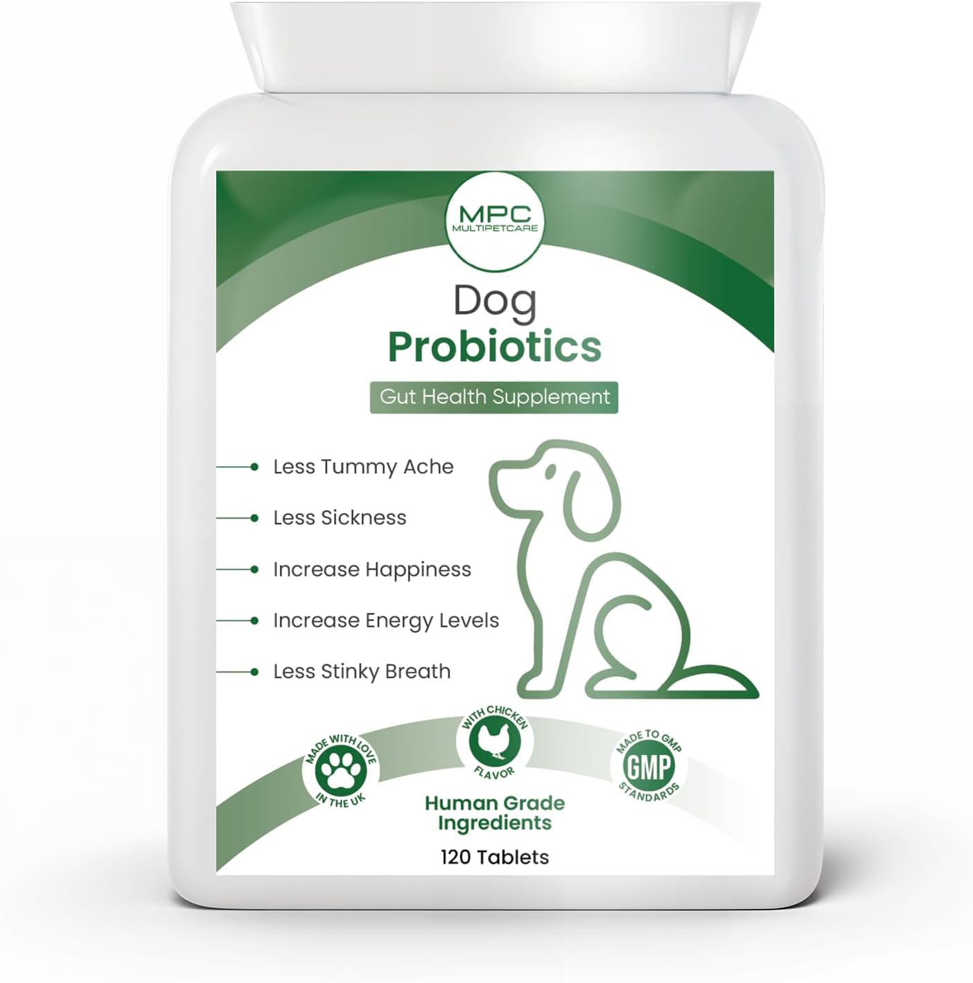 Dog Probiotics | 5-Strain 2 Billion CFU + Digestive Enzymes | Firm Stools, Less Gas & Bloating | Prebiotic Inulin + Full B-Complex Vitamins | Chicken Flavour Tablets | UK GMP | 120 Count
