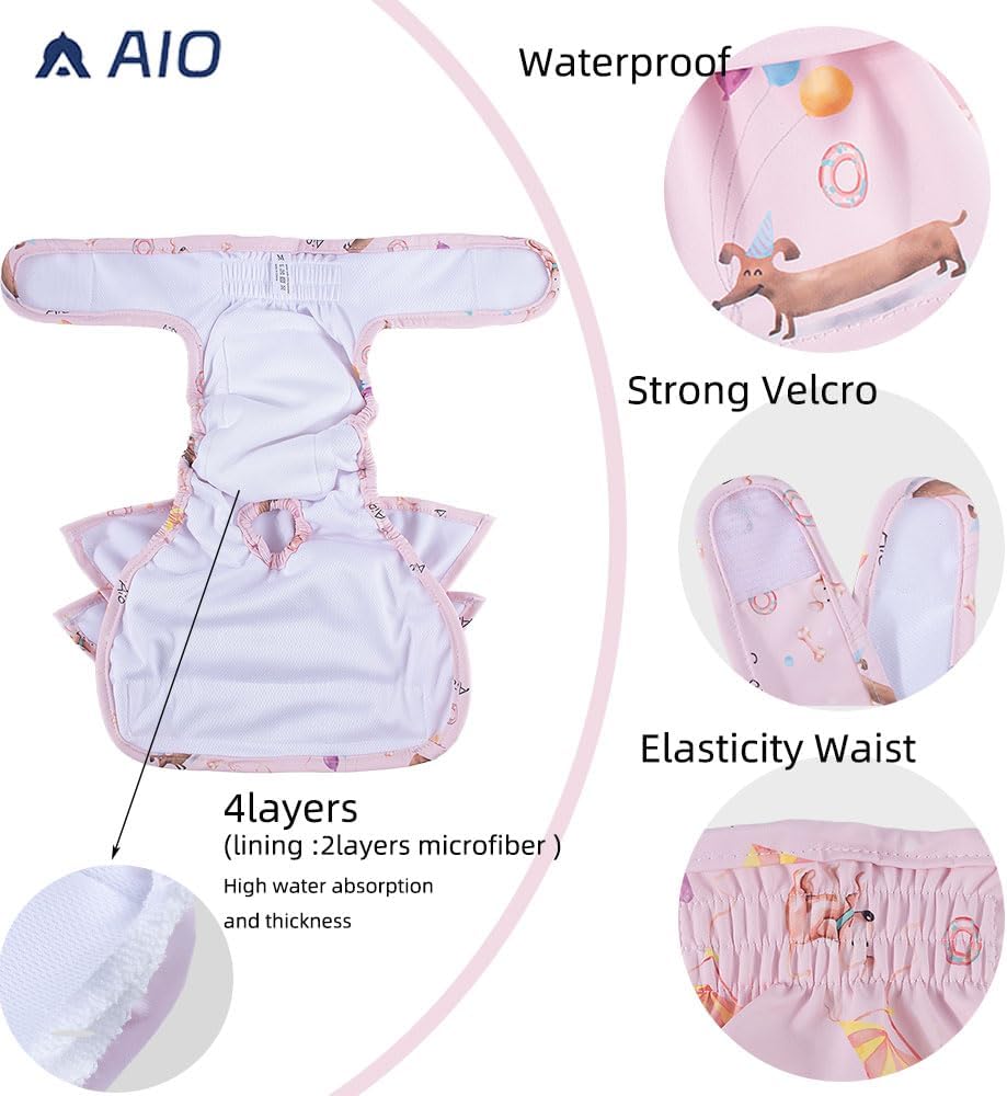 Washable Reusable Dog Diapers Female(3 Pack),Highly Absorbent for Doggie Puppy Cat Heat Period Training with Adjustable Waist Dog Skirt Diapers Female Pu Breathable Female Dog Diapers Suitable,Small
