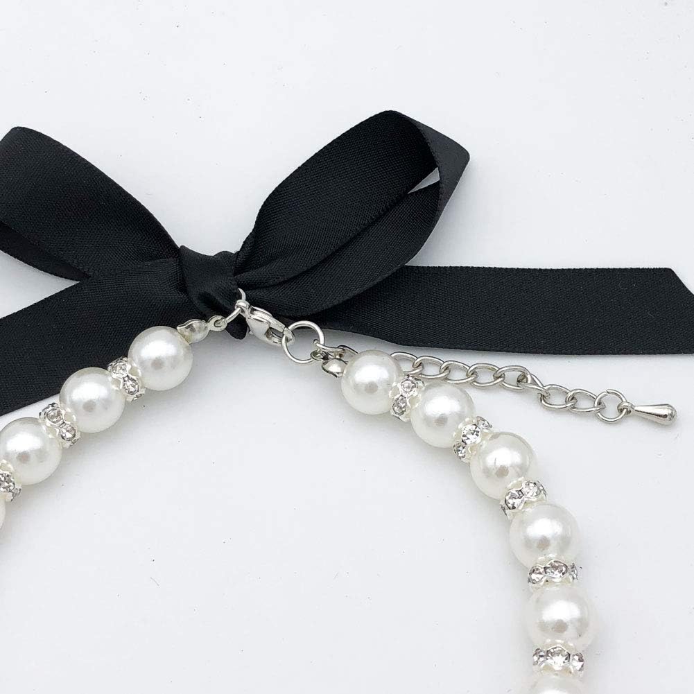 Diamond Dog Pearls Necklace Jewelry for Small Dogs Puppy - Bling Rhinestones Cat Wedding Collar - Chihuahua Yorkie Girl Clothes Costume Outfits Accessories (Snow White, Size M)