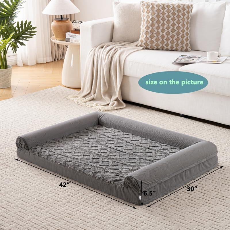 Orthopedic Dog Bed, U-Shaped Couch-Style Pet Bed with Waterproof Cover, Removable Washable Cover, for All Dog and Cat Breeds (Dark Gray, 35" x 25" x 6.5")