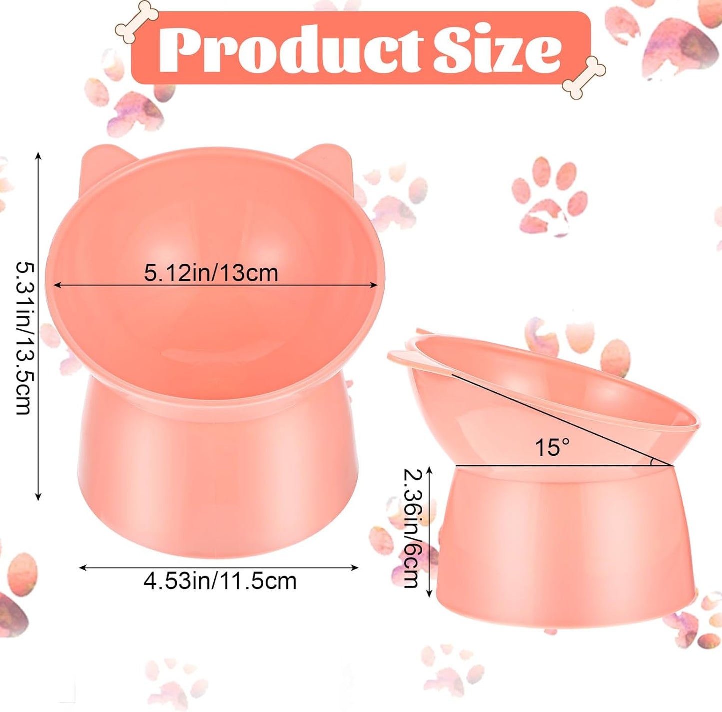 6 Pcs Plastic Raised Cats Bowls 15 Degrees Elevated Cat Bowls, Anti Vomiting Tilted Raised Cat Food Bowl Whisker Friendly Pet Bowl Stand, Pet Feeders for Cats and Small Dogs