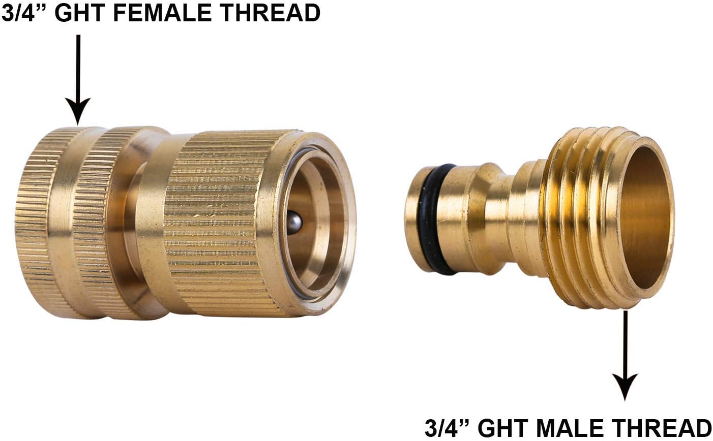 HQMPC Garden Hose Quick Connect Solid Brass Quick Connector Garden Hose Fitting Water Hose Connectors 3/4 inch GHT (6 Sets)