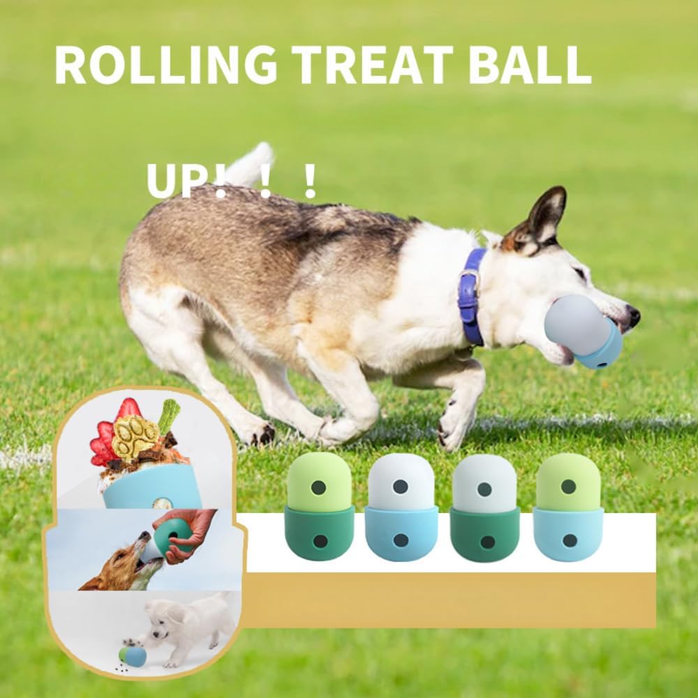 OMEM Pet Dog Leaking Food Toy Ball Silicone Gnawing Slow Food Bowl Fun Feeding Outdoor Interactive Ball (White and Green)