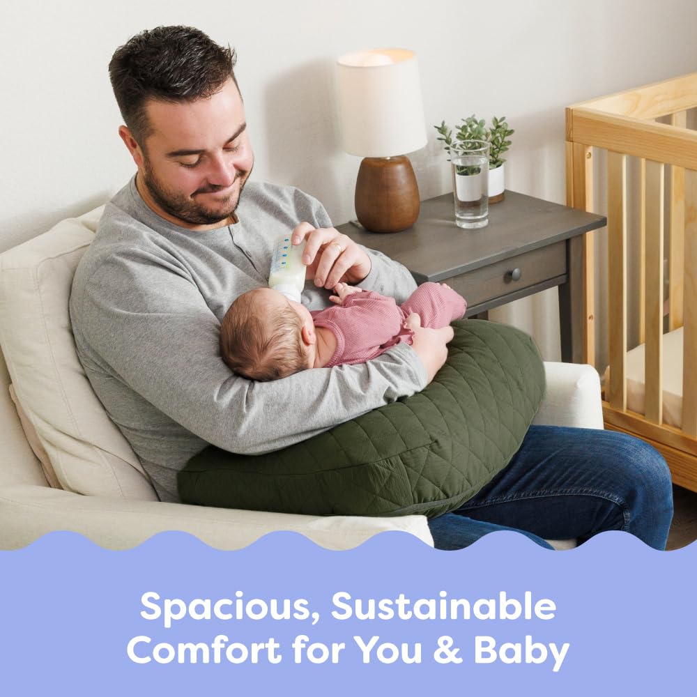 Boppy Nursing Pillow - Ergonomic Bottle & Breastfeeding Pillow with High, Firm, Large Area, Water-Repellent Cushion with Washable Cover; Baby Safety Alliance Verified - Quilted Moss